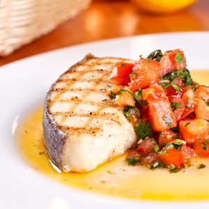 Grilled Halibut Steaks with Tomato and Red Pepper Salsa