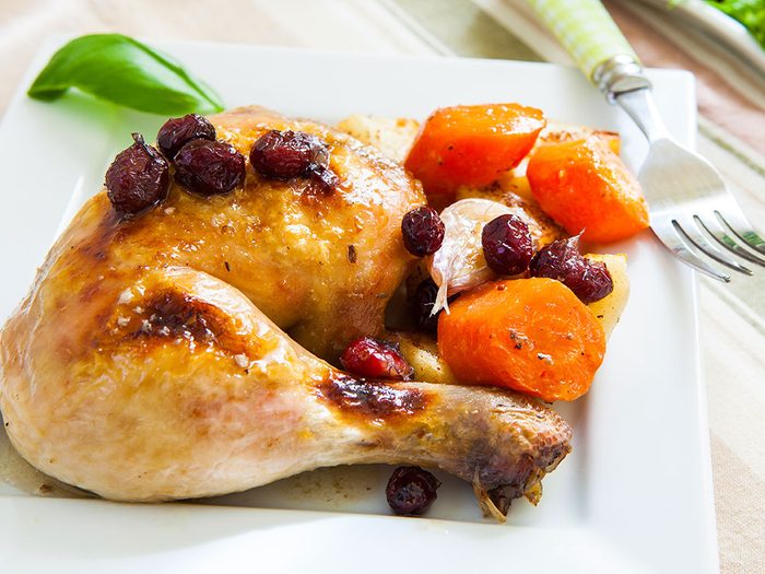 Roast chicken with sweet and sour cranberry sauce