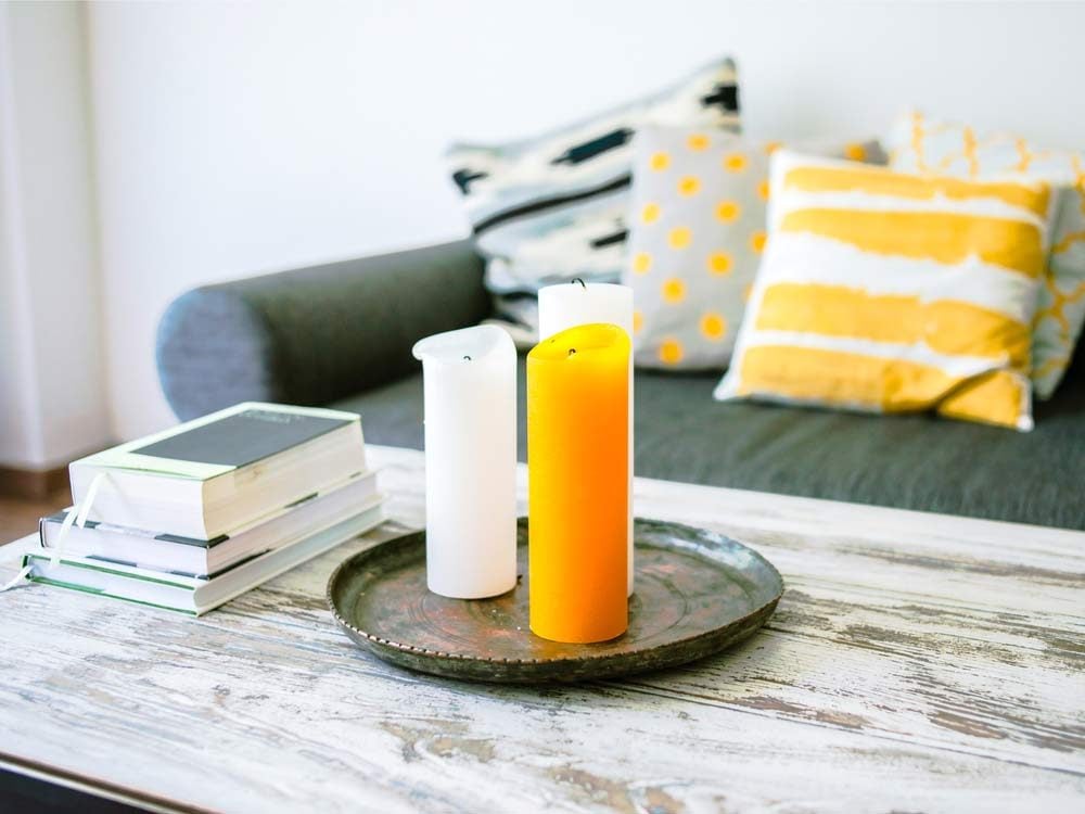 Candles in modern living room