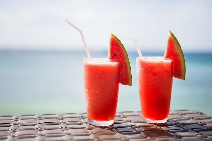 Watermelon cocktails on a beach