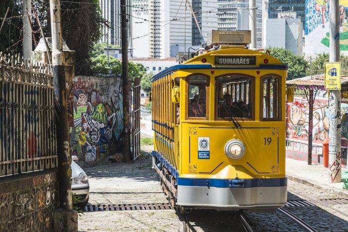 Yellow tram in Rio de Janeiro