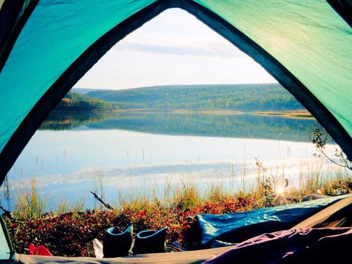 Tent overlooking lake