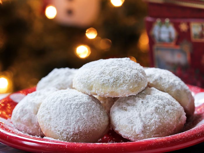 Christmas cookies dusted in icing sugar