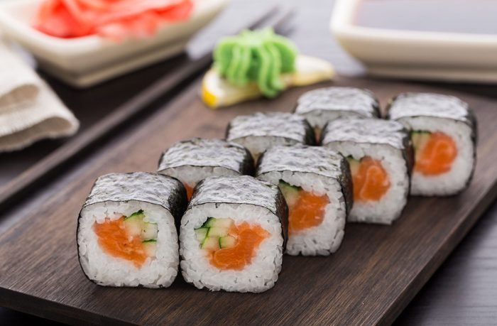 Salmon and cucumber sushi rolls