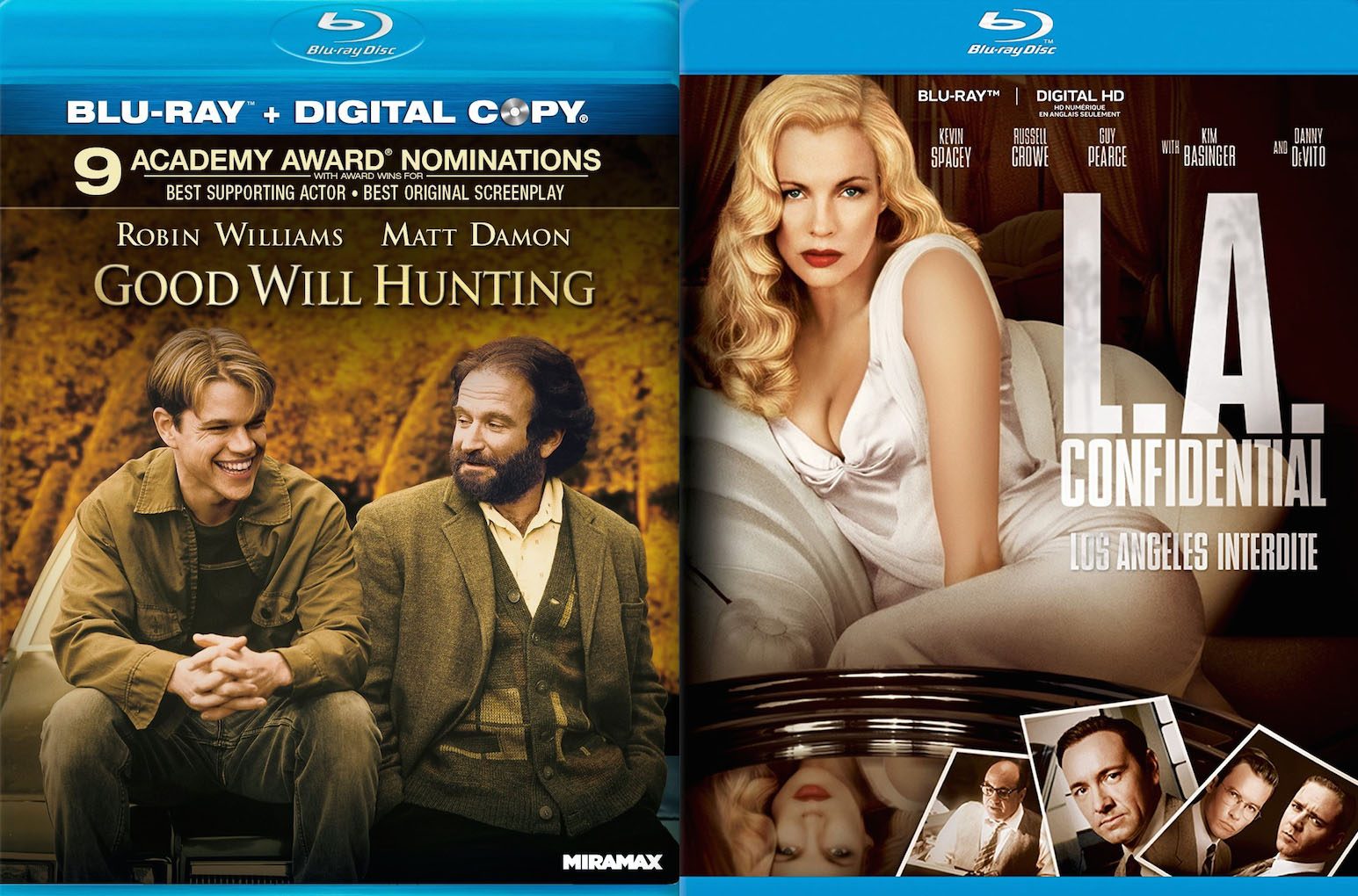 Blu ray covers of Good Will Hunting and L.A. Confidential