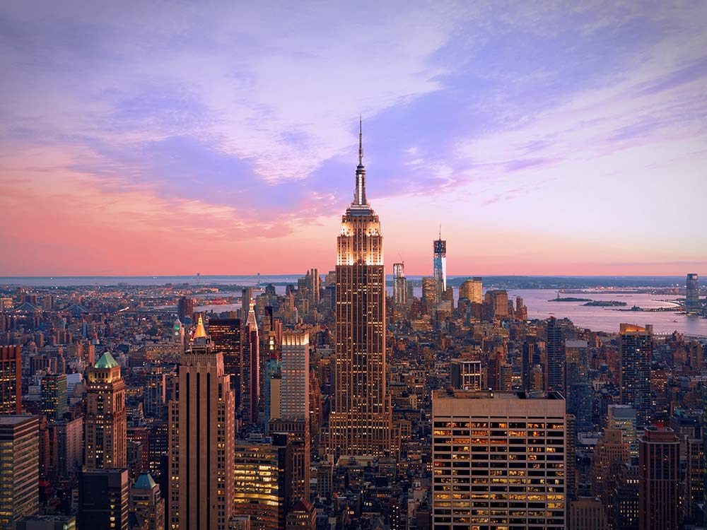 New York City skyline at twilight
