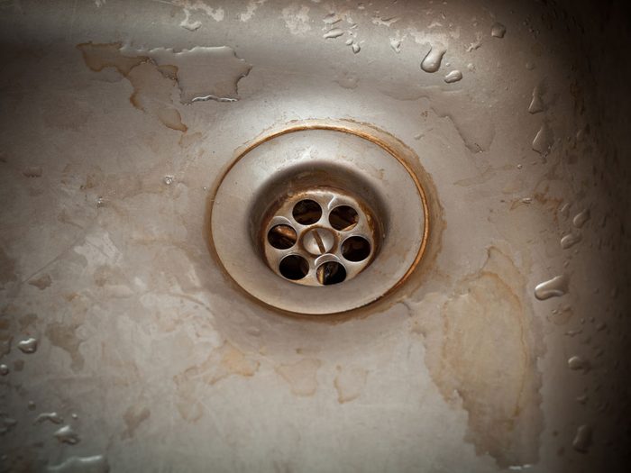 Rusty drain hole of sink