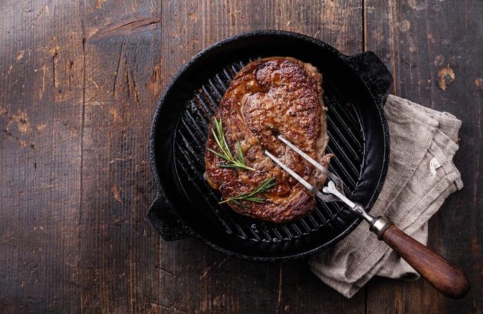 Steak in cast-iron pan