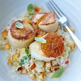 Ontario Peach Risotto with Zesty Lemon Scallops