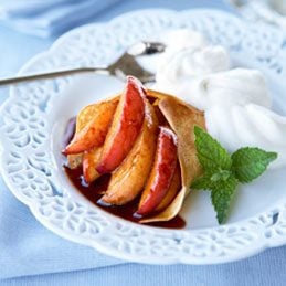 Buttered Crepes with Caramel Ontario Peaches