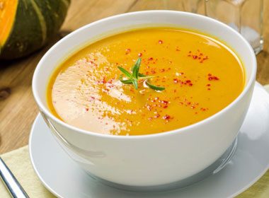 Roasted Squash and Garlic Soup With Beet Splash