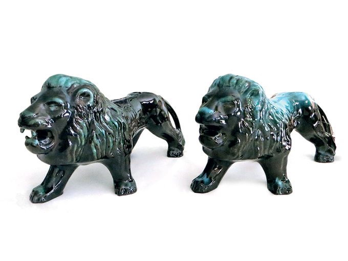 Two Blue Mountain Pottery lion figures