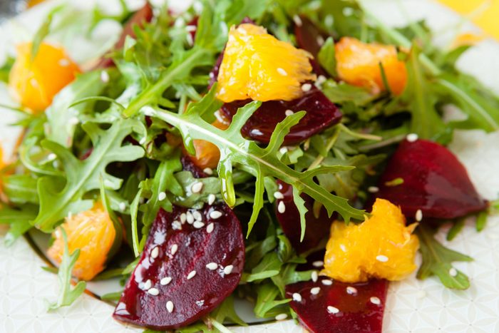 Arugula salad with Asian pear and roasted beets