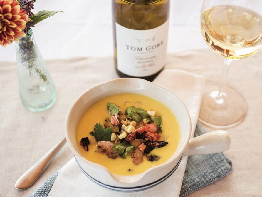 Seafood chowder with Tom Gore Vineyards wine