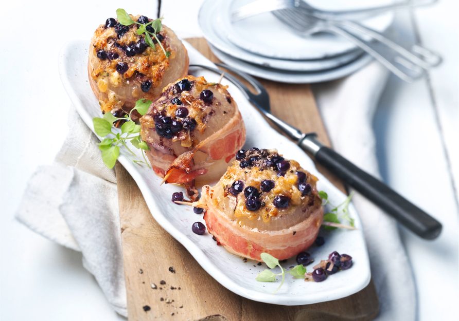 Bacon-Wrapped Onions with Wild Blueberry