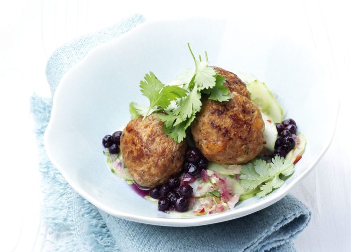 Mini-Meatballs with Wild Blueberry and Cucumber Salad