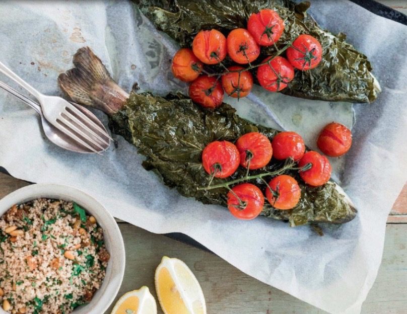 Rainbow Trout Baked in Vine Leaves