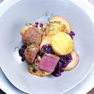 Venison Medallions with Sautéed Apple Slices and Wild Blueberry Sauce