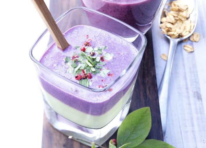 Wild blueberry smoothie with mint leaves
