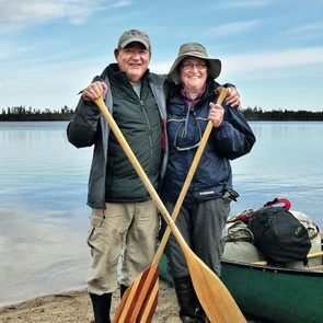 Barren Lands trip - Barbara Leroy and companion David at No Name Lake
