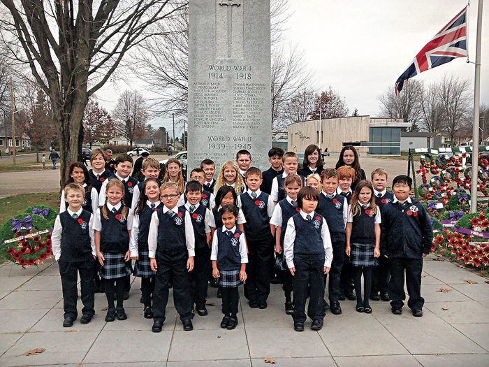 St. Lawrence Academy students at the cenotaph