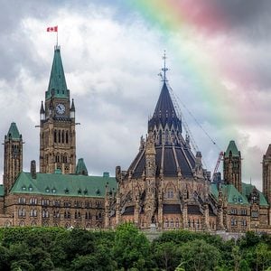 Rainbow pictures - rainbow over Canadian Parliament Buildings
