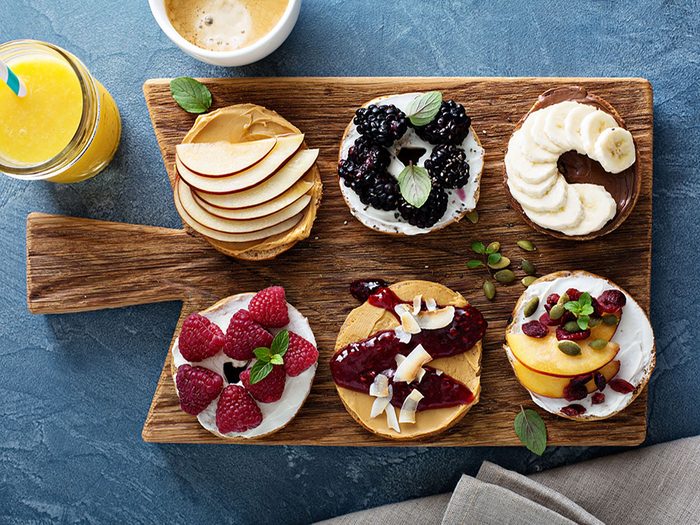 Bagels with assorted fruit toppings