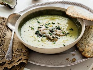 Leek Soup with Oysters and Wholegrain Flatbreads