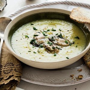 Leek Soup with Oysters and Wholegrain Flatbreads
