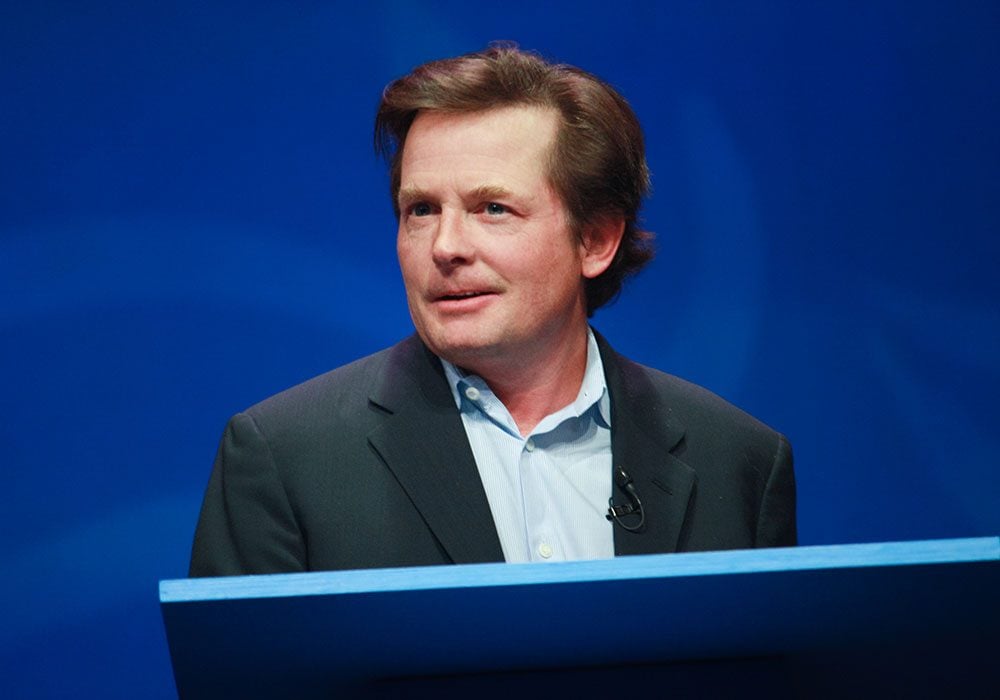 Michael J. Fox making a speech