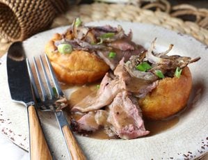 Roast Beef with Peppercorn Wine Sauce and Yorkshire Pudding