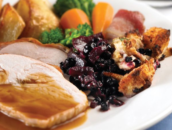 Roast Turkey with Wild Blueberry Stuffing and Apple Compote