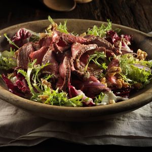 Beef with Baby Greens Salad and Horseradish Vinaigrette