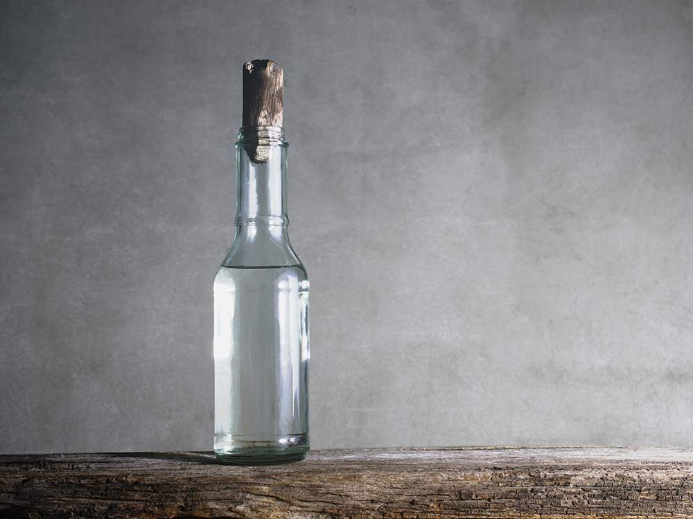 Vinegar in clear bottle