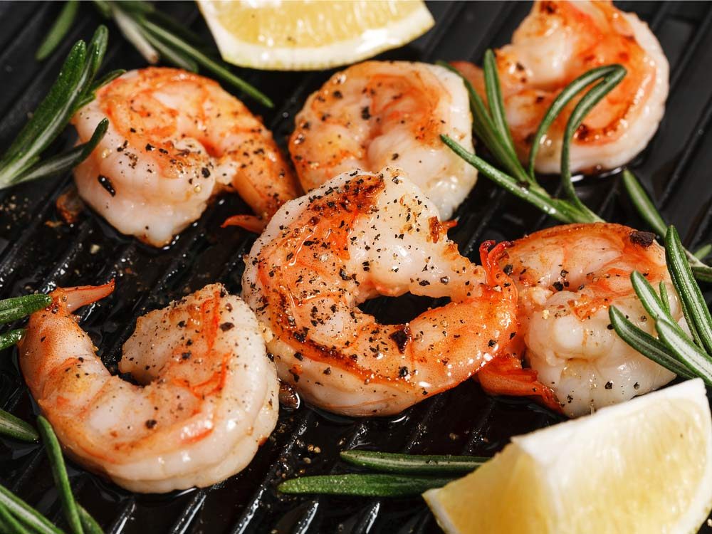 Grilled tiger shrimps with spices and lemon