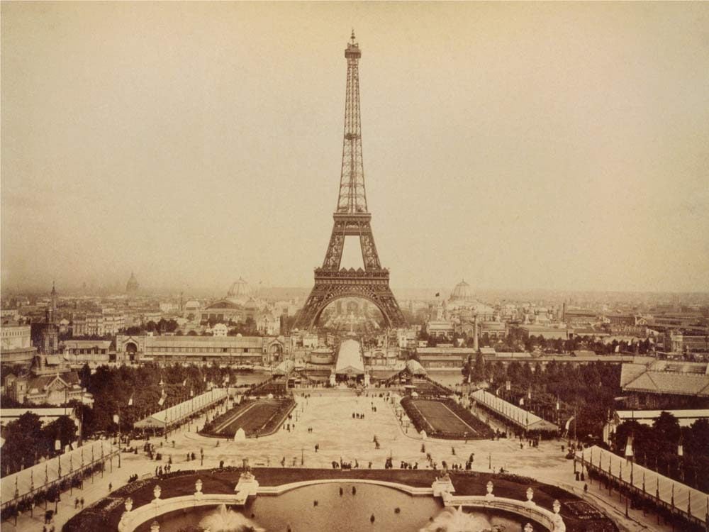 Photo of the Eiffel Tower taken during the 19th century