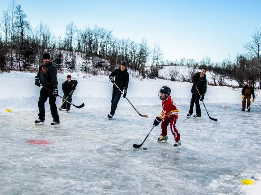 Hockey game on a frozen pond