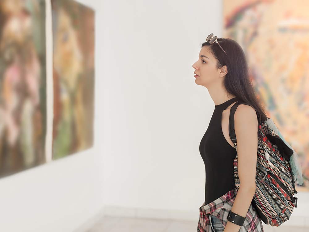 Attractive woman at art gallery