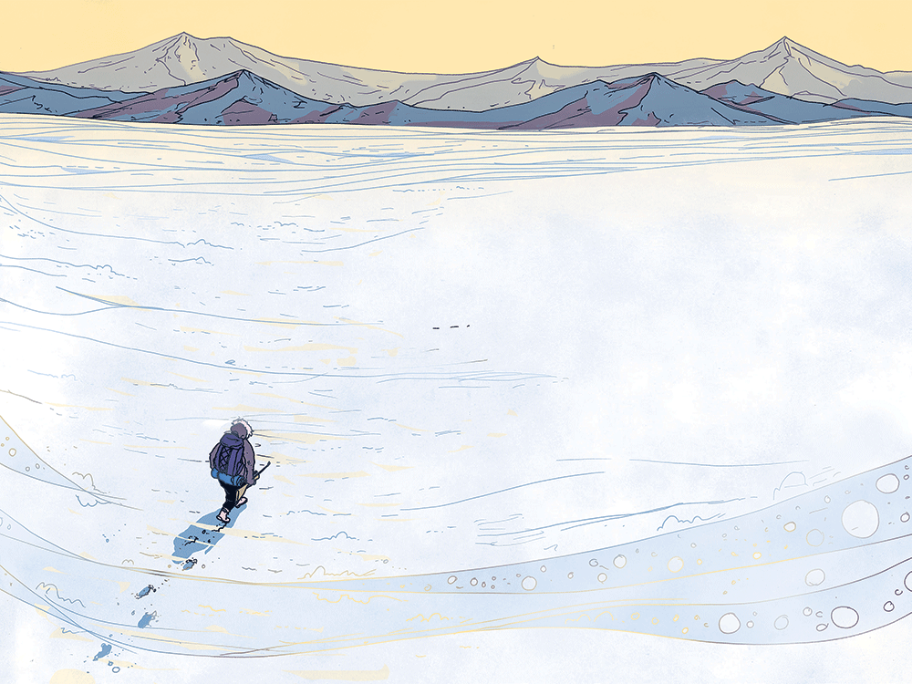 Koono sets out on a polar expedition to hunt caribou when his snowmobile suddenly breaks down.