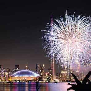 CN Tower at night with fireworks