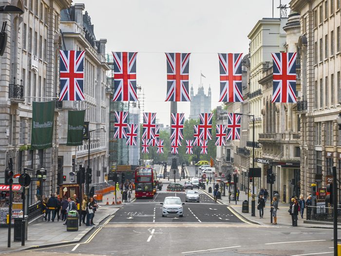 Great Britain vs. UK - Union flags on London street