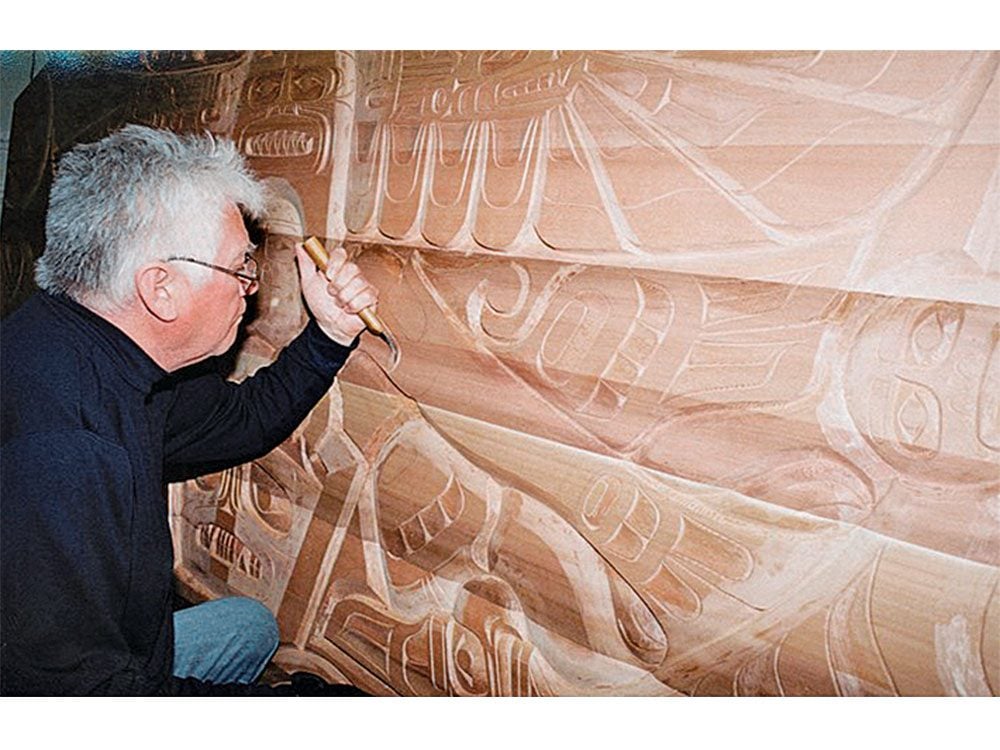 Richard Hunt carving wood plaque