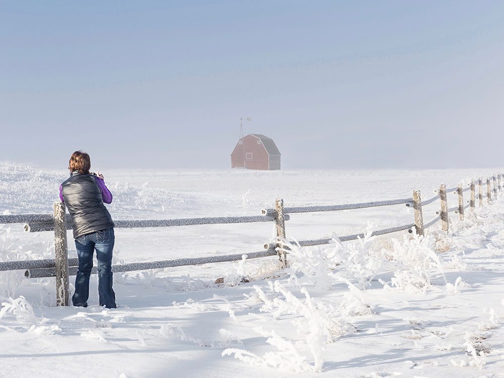 Barn photography in snowy Alberta
