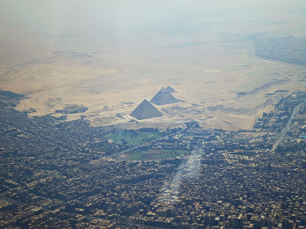 Famous landmarks zoomed out: The Great Pyramids of Giza