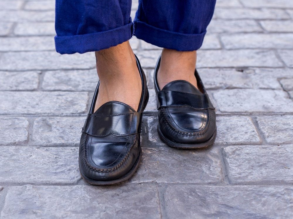 Man wearing genuine leather loafers