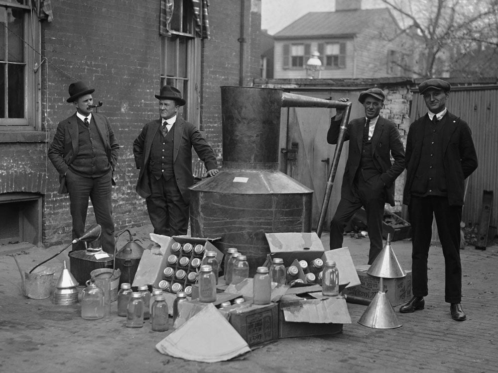 Raid of illegal moonshine operation in the 1920s