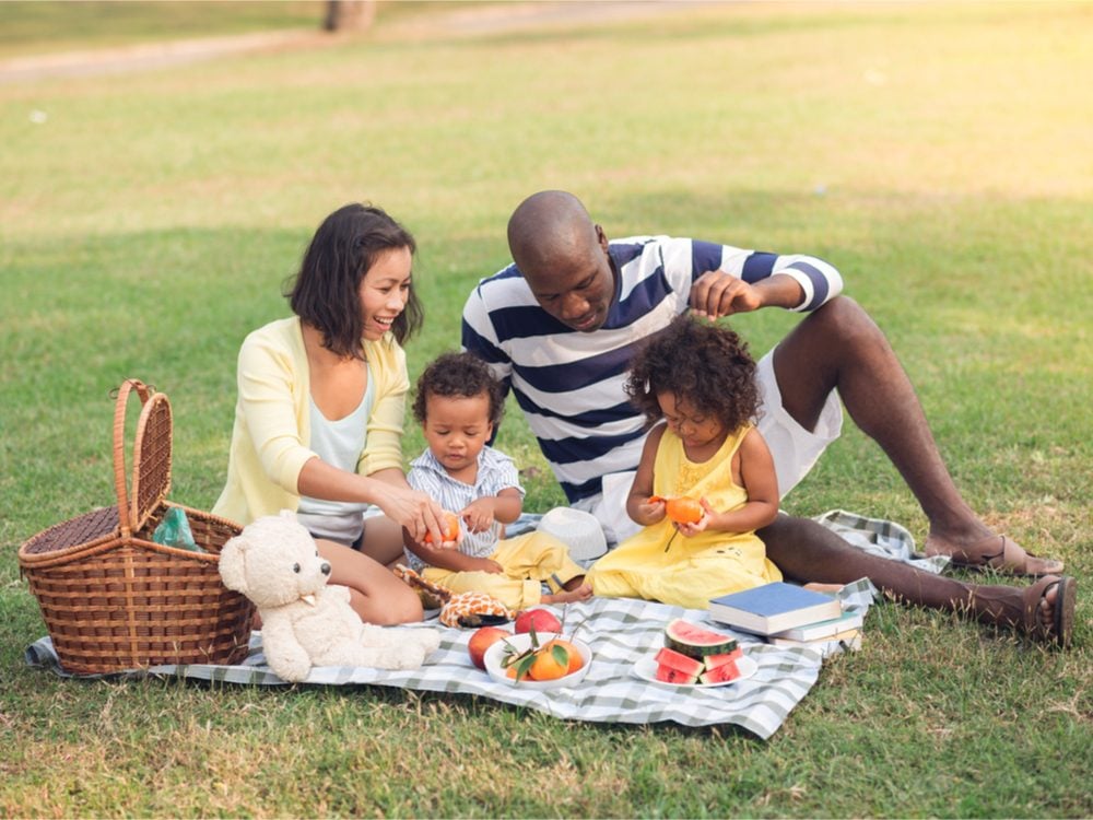 Young family having picnic