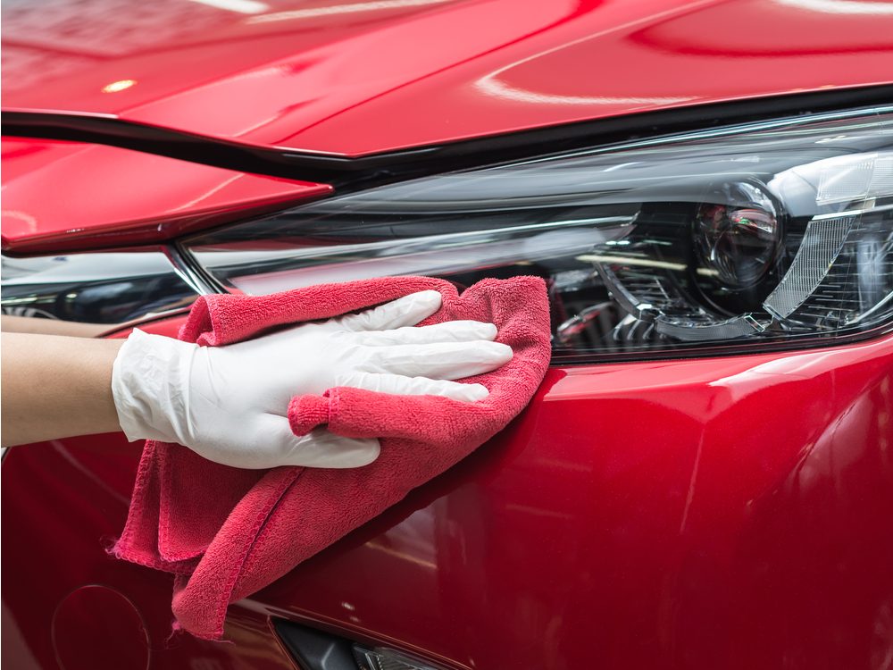 Cleaning red car
