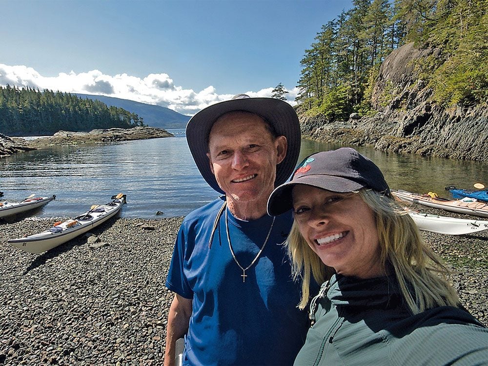 Pamela and Brian take a break in one of the peaceful coves on Hanson Island