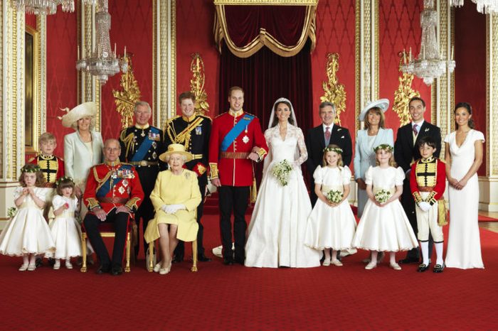 Prince William Prince William with his bride Catherine the Catherine Duchess of Cambridge (centre), Front row (left to right): Miss Grace van Cutsem, Miss Eliza Lopes, The Prince Philip, Queen Elizabeth II, The Hon. Margarita Armstrong-Jones, Lady Louise Windsor, Master William Lowther-Pinkerton. Back Row (left to right): Master Tom Pettifer, Camilla Duchess of Cornwall, Prince Charles, Prince Harry of Wales, Mr Michael Middleton, Mrs Michael Middleton, Mr James Middleton, Miss Pippa Middleton.